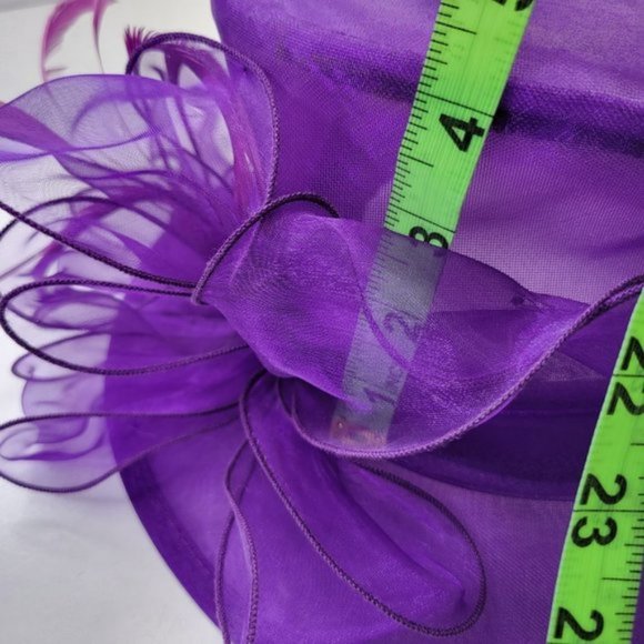 Purple Dress Hat Crushable Packable Deep Purple Satin Band and Pink Feathers - Picture 12 of 15